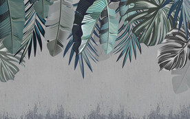 手绘热带植物东南亚室内背景墙