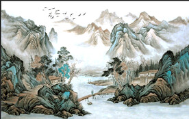 新中式彩墨山水画