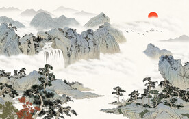 新中式彩墨山水画背景墙壁画