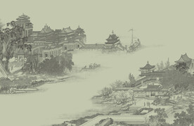 中式彩墨山水画