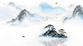 新中式意境水墨画山水电视背景墙