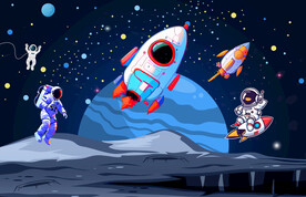 卡通太空火箭宇航员星球宇宙背景
