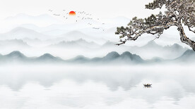 简约禅意山水客厅背景