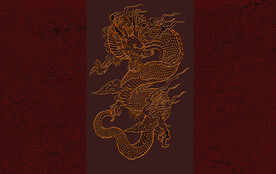 原创新中式水纹线描古画壁画