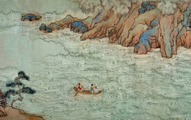 原创新中式线描山水背景墙壁画