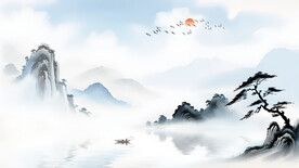 简约水墨画山水电视沙发背景