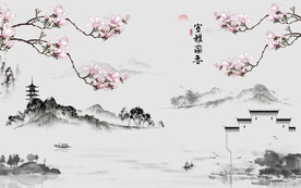 中式花鸟背景装饰画