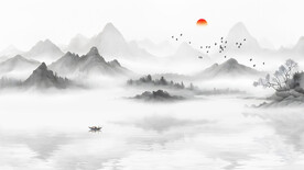 中式山水卧室电视背景