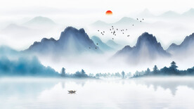 禅意水墨山水背景