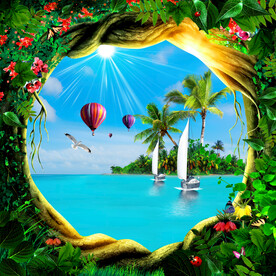 蓝天白云大海创意画