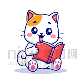 可爱卡通爱学习的小猫