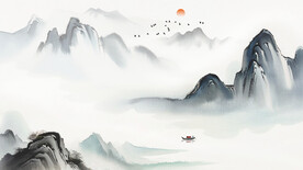 中国风水墨画玄关背景墙