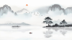 意境新中式山水背景墙