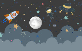 星空卡通航行太空儿童房背景墙