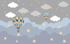卡通云朵热气球星空儿童房背景墙