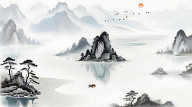 中国风山水画背景墙