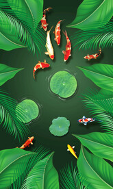 3D池塘九鱼如意地板画