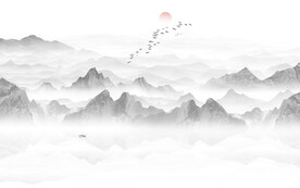 新中式意境水墨山水画背景墙