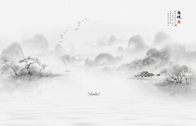 水墨山水装饰画背景墙