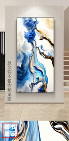 新中式蓝白山水意境玄关装饰画