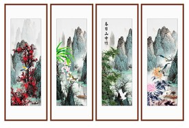 四条屏梅兰竹菊