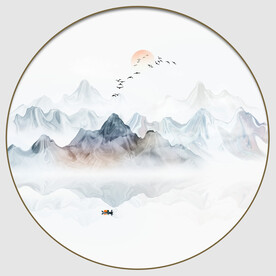 圆形山水水墨画
