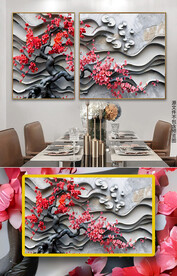 中式古典立体梅花餐厅装饰画