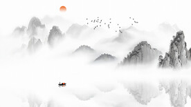 新中式山水电视沙发背景