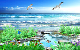 海边沙滩风景电视背景墙