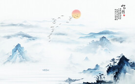 写意水墨山水图墙画