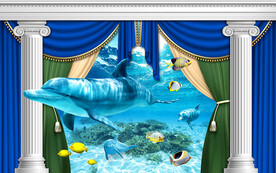 3D立体海底世界海豚电视背景墙