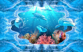 3D立体冰洞海底世界背景墙