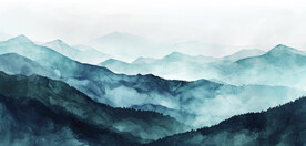 绿色水墨山水画