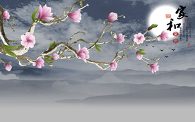 花好月圆玉兰花雅舍兰香电背景墙