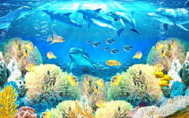 美丽珊瑚海底世界3D背景墙