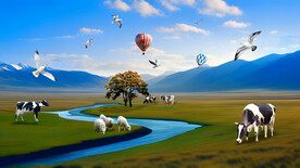 草原牧场羊群雪山