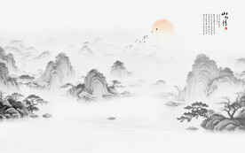 新中式意境山水画背景墙