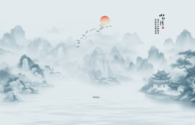 水墨山水情背景墙