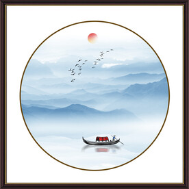 新中式抽象水墨山水圆形装饰画