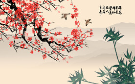 家和富贵梅花电视背景墙