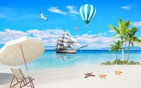 蓝天白云沙滩大海背景墙