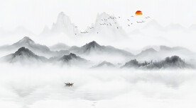 水墨禅意山水画背景墙