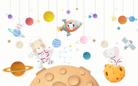 卡通太空儿童背景墙