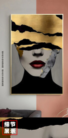 现代金色珐琅彩抽象女郎装饰画