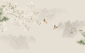 新中式玉兰花鸟电视背景墙