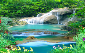 流水生财风景画背景墙