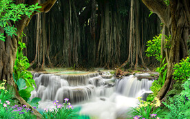 小溪流水风景画立体3D背景墙