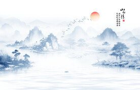 中式水墨山水情背景墙