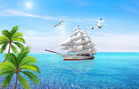 蓝天白云椰树大海背景墙