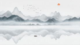 简约山水画意境山水画